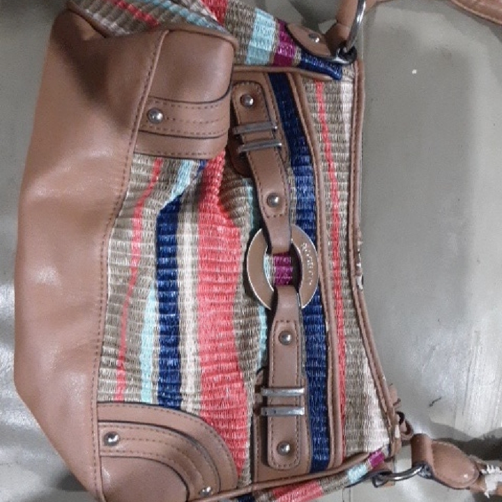 Rosetti Brown and Red Shoulder Bag with Metal Hardware
